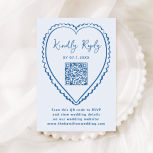 Cartons Réponse Code QR Mariage Cœur Bleu Fantaisiste