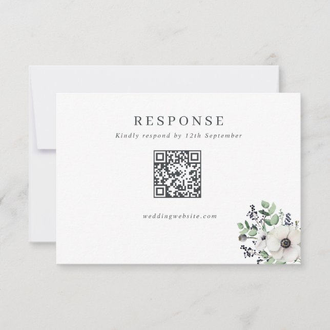 Cartons Réponse Code QR Mariage des anémones d'hiver (Devant)