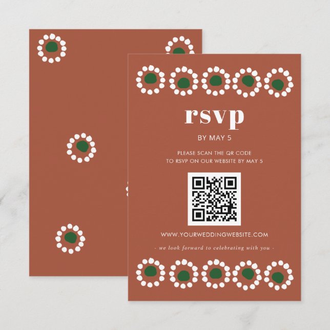 Cartons Réponse Code QR Mariage Fiesta Boho Barro mexicain (Devant / Derrière)