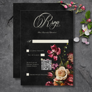 Cartons Réponse Code QR Mariage floral foncé à l'automne