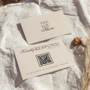 Cartons Réponse Code QR Mariage Marron Chocolat Élégant