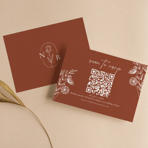 Cartons Réponse Code QR Mariage minimaliste en terre cuite florale