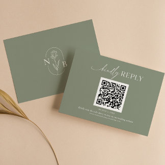 Cartons Réponse Code QR Mariage minimaliste moderne Sage vert Boho