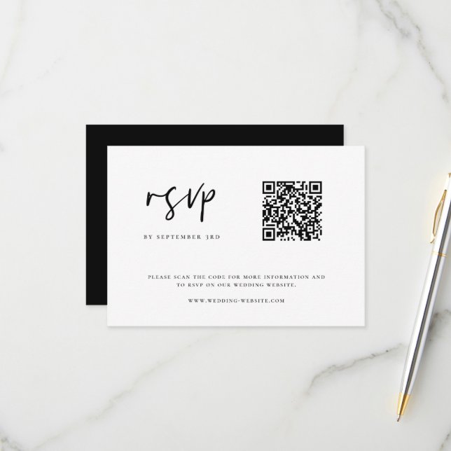 Cartons Réponse Code QR minimaliste Mariage moderne (Devant/Arrière en situation)