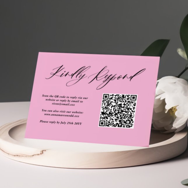 Cartons Réponse Code QR minimaliste Mariage violet rose (Créateur téléchargé)