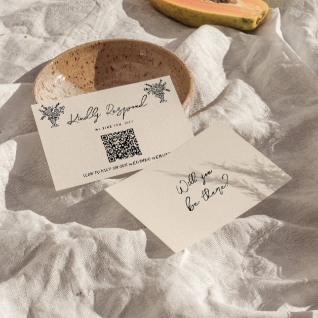Cartons Réponse Code QR rétro main écrit Mariage ironique tiré (Créateur téléchargé)