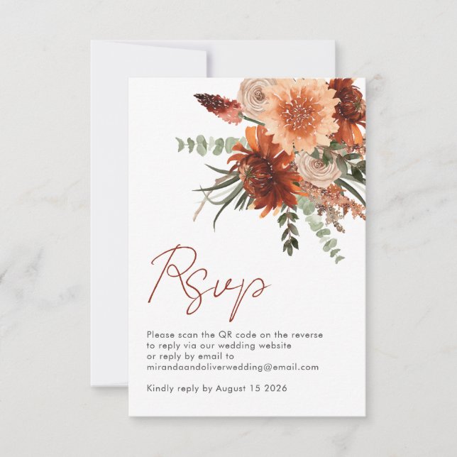 Cartons Réponse Code QR simple mariage floral aquarelle (Devant)