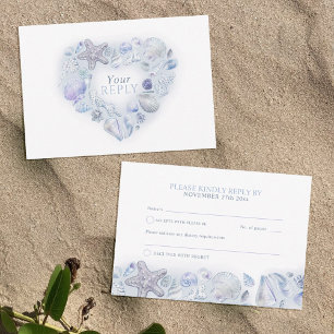Cartons Réponse Coeur art plage mariage aquarelle blues