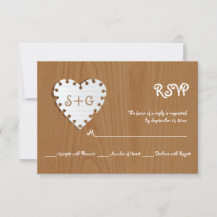 Cartons Réponse Coeur de papier sur bois avec mariage monogramme R