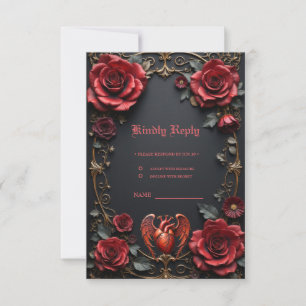 Cartons Réponse Coeur rouge gothique avec Rose - Romantique foncé
