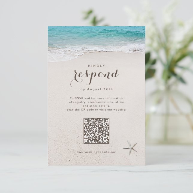Cartons Réponse Coeurs dans le mariage plage de sable code QR (Debout devant)