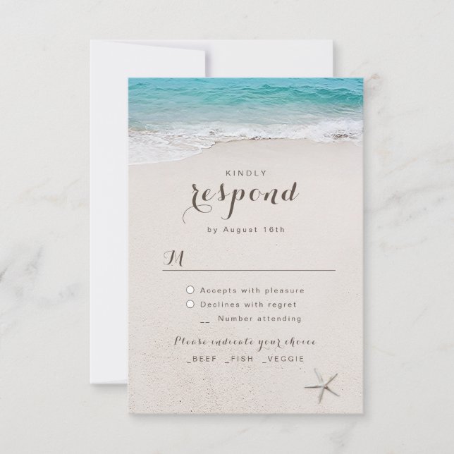 Cartons Réponse Coeurs dans le sable destination mariage plage (Devant)