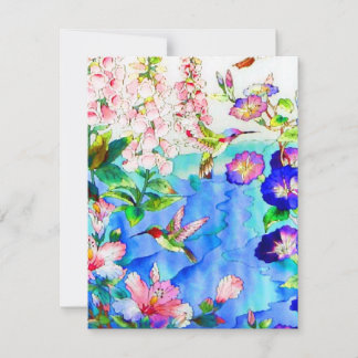 Cartons Réponse Colibri & Fleurs à l'aquarelle