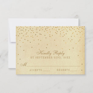 Cartons Réponse Collection Vintage de Mariage Glam Gold Confetti
