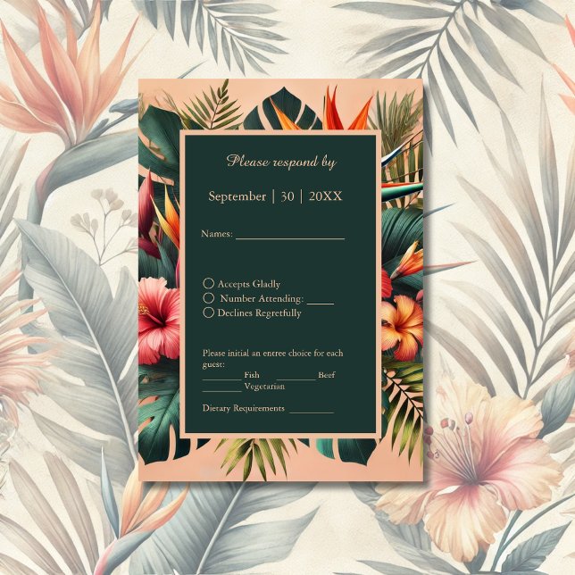 Cartons Réponse Coloré Exotic Hawaiian Tropical Mariage (Créateur téléchargé)