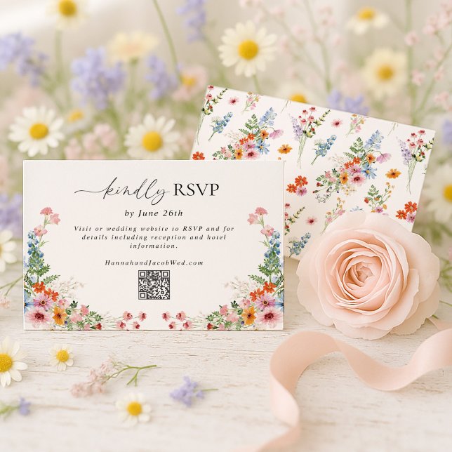 Cartons Réponse Colorful Wildflower QR Code Wedding (Créateur téléchargé)