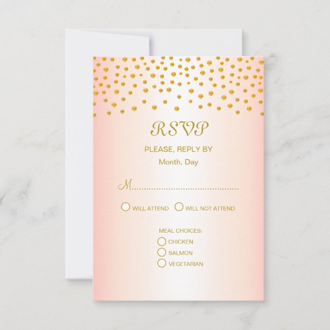 Cartons Réponse Confetti d'or sur Rose Mariage d'or (Devant)