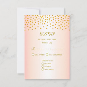 Cartons Réponse Confettis dorés sur mariage rose gold