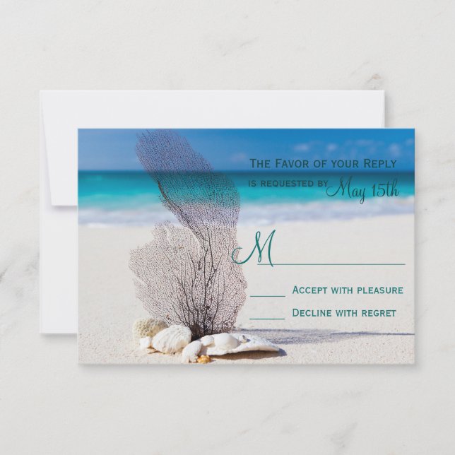 Cartons Réponse Coquillages de plage Sable Destination Mariage RSV (Devant)