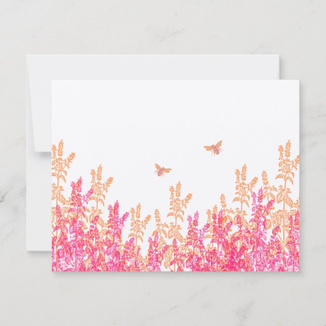 Cartons Réponse Corail & Fuchsia Fleur sauvage Mariage d'abeilles  (Devant)