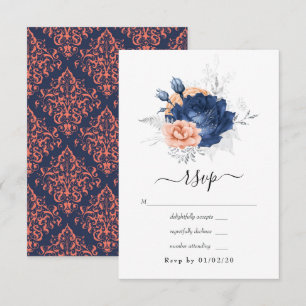Cartons Réponse Corail, marine et Mariage floral argenté