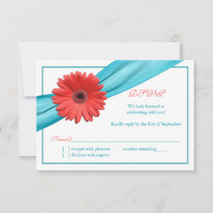 Cartons Réponse Coral Gerbera Daisy Aqua Ribbon Mariage