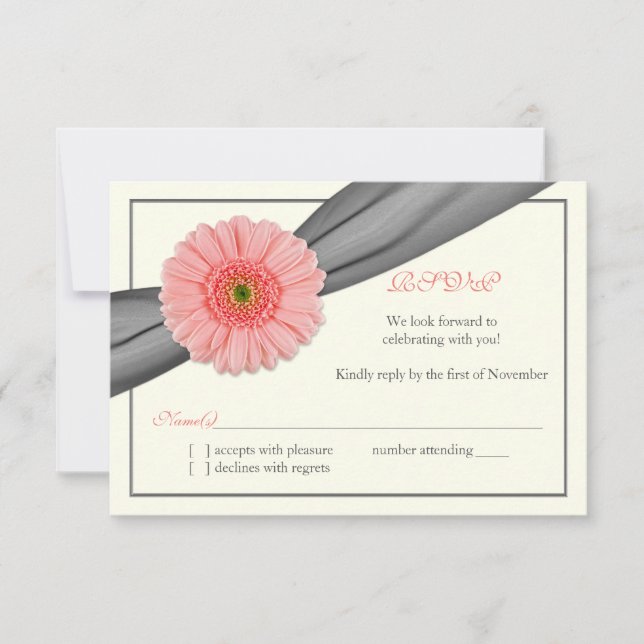 Cartons Réponse Coral pâle Gerbera Gris Ribbon Mariage (Devant)