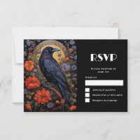 Corbeau noir avec fleurs Mariage de design gothiqu