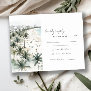 Cartons Réponse Côte Miami Beach Palm Tree Mariage d'aquarelle