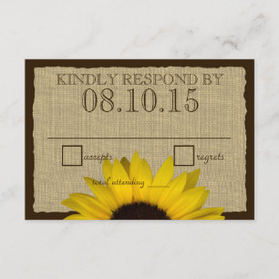 Cartons Réponse Country Rustic Sunflower et Burlap Répondre Card