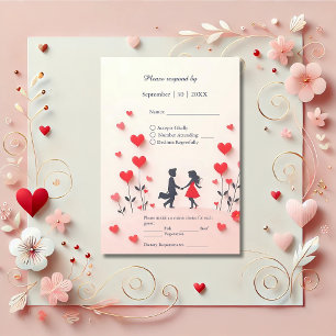 Cartons Réponse Couple romantique Silhouette coeur rouge mariage
