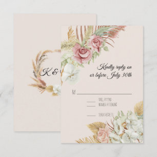 Cartons Réponse Couronne de bienvenue BOHO Blush Pampas Feuillage