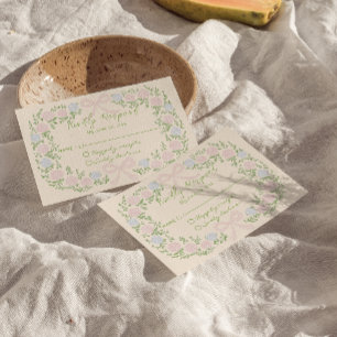 Cartons Réponse Couronne de fleurs de mariage rose vert dessinée à