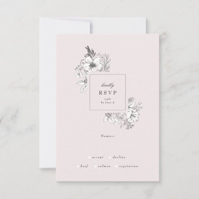 Cartons Réponse Couronne de fleurs en aquarelle avec monogramme et (Devant)