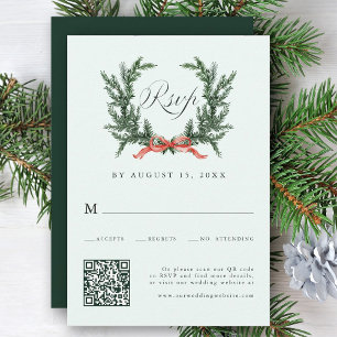 Cartons Réponse Couronne de pin aquarelle mariage code QR vert men