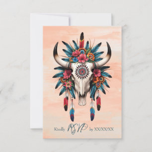 Cartons Réponse Crâne de vache florale aquarelle bohème tribal pou