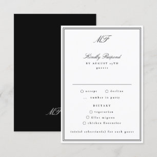 Cartons Réponse Cravate noire classique encadrée Mariage blanc