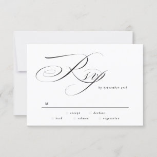 Cartons Réponse Cravate noire Mariage de calligraphie élégant