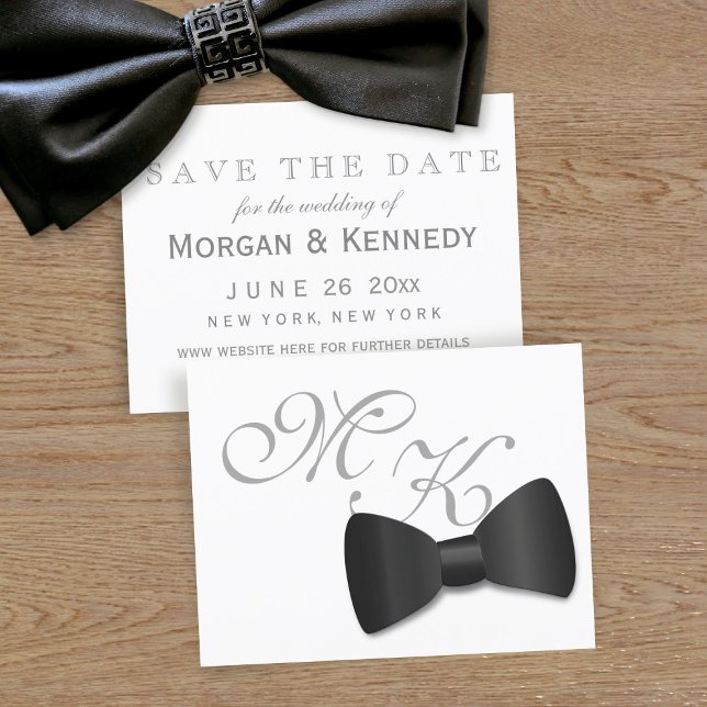 Cartons Réponse Cravate noire Tuxedo Mariage Mini Enregistrer la c (An elegant black bow tie with space for your wedding/save the date on the reverse)