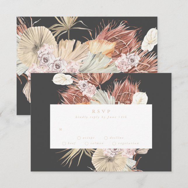 Cartons Réponse Cream Pampas Grass Floral Charbon Mariage Jungle (Devant / Derrière)