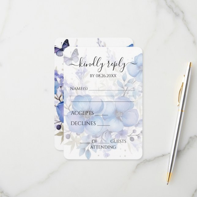 Cartons Réponse Créez vos propres fleurs de papillon à l'aquarelle (Devant/Arrière en situation)