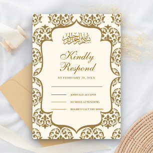 Cartons Réponse Crème et or Damask Mariage musulman islamique
