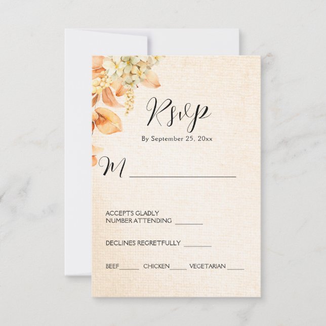 Cartons Réponse Crème orange pâle Mariage floral automne (Devant)