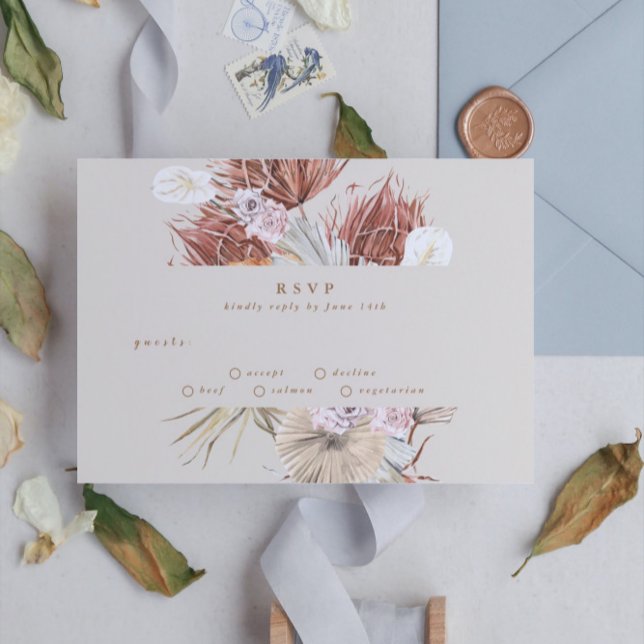 Cartons Réponse Crème Pampas Beige Grass Floral Jungle Mariage (Créateur téléchargé)
