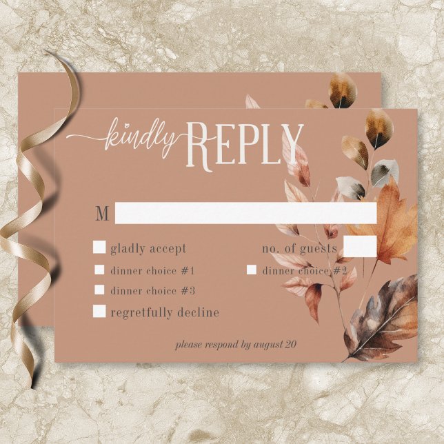 Cartons Réponse Crème rouille rustique & Dîner Brown automne flora (Rustic Rust Cream & Brown Fall Floral Dinner RSVP Card)