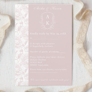 Cartons Réponse Crest Monogram Blush Pink Mariage