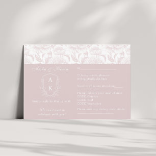 Cartons Réponse Crest Monogram Blush Pink paysage Mariage
