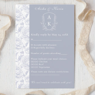 Cartons Réponse Crest Monogram Dusty Mariage bleu