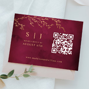 Cartons Réponse Crimson Red & Gold Botanical Code QR Mariage