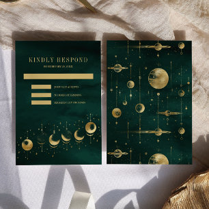 Cartons Réponse Croissant de Lune de Mariage en Or Émeraude Célest